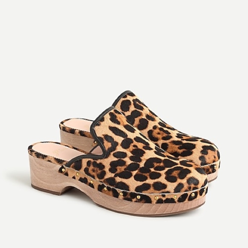 J.Crew Clogs in leopard calf hair NWT